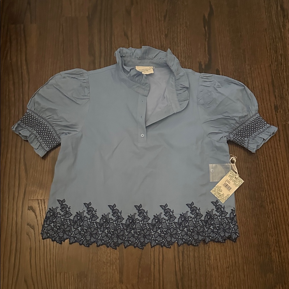 Tuckernuck HH Cornflower Blue & Navy Embroidery Eliza Blouse - Picture 2 of 3